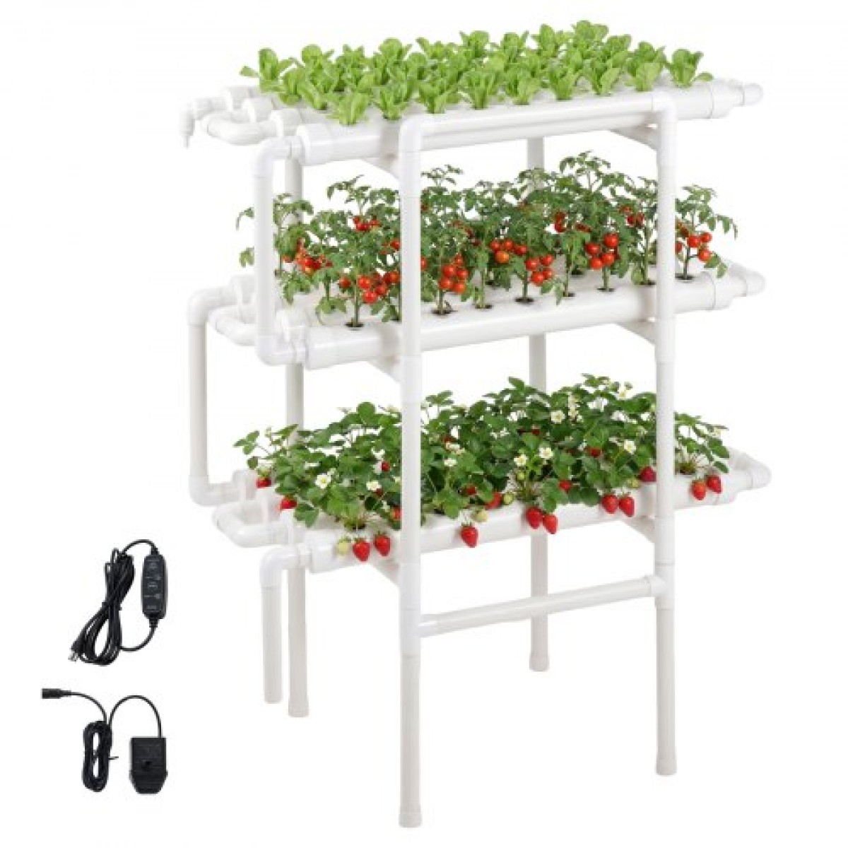 VEVOR Hydroponics Growing System Kit, 3-Tier 108 Sites UPVC Pipe Hydroponic Grow Kit with Timed Irigation, Sun & Light Blocking Pipes, Indoor Home Garden Vegetable Planting Kit for Fruit Herb