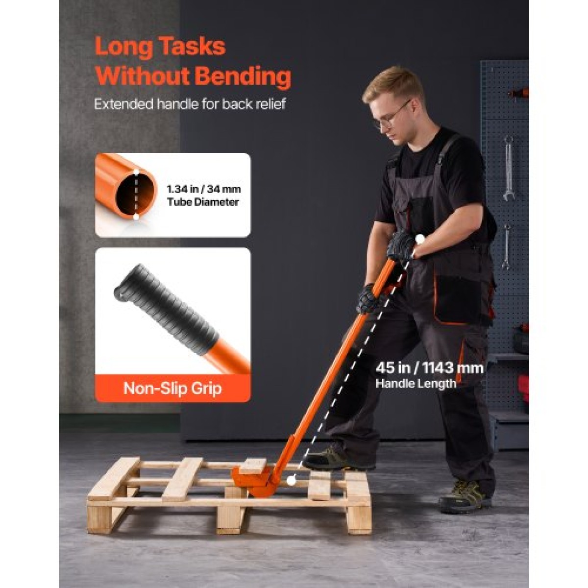 VEVOR Pallet Buster Tool, 1 m Handle Steel Wrecking Pry Bar, Χωρητικότητα 907 kg, Εργαλείο αφαίρεσης σανίδων καταστρώματος βαρέως τύπου, μπάρα θραύσης για δάπεδα, πλαίσιο, στέγες, επένδυση, γυψοσανίδα