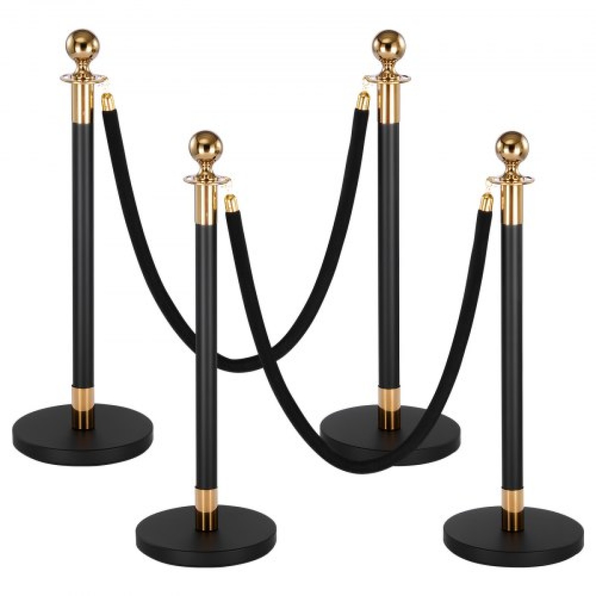 VEVOR Stanchion Post, 4 τεμ. Crowd Control Barrier Set με 2 Μαύρα Βελούδινα Σχοινιά, Ανοξείδωτο Stenchion Post Queue με Κοίλη Βάση για Θέατρο, Πάρτι, Γάμο, Έκθεση, Εκδήλωση (Μαύρο)