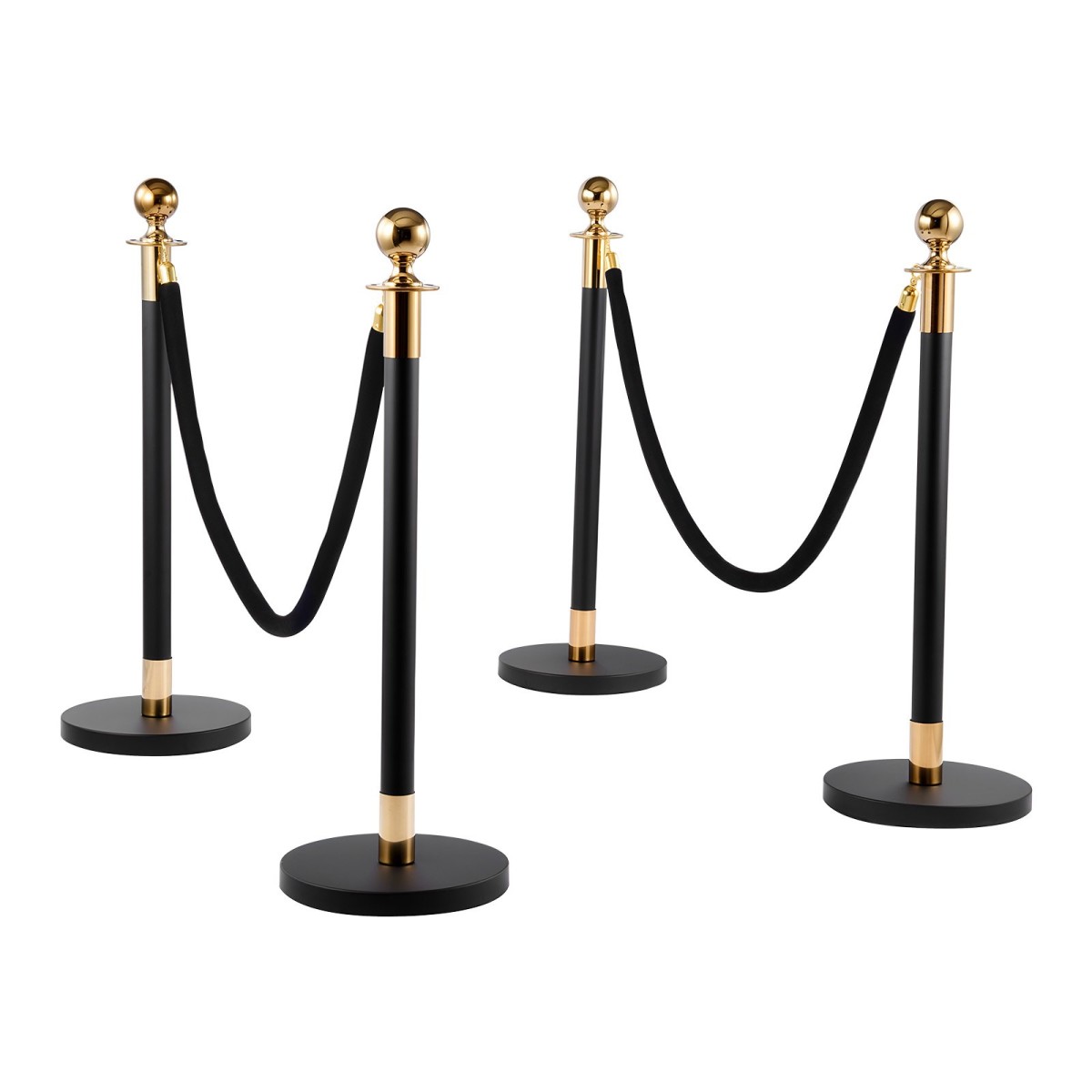 VEVOR Stanchion Post, 4 τεμ. Crowd Control Barrier Set με 2 Μαύρα Βελούδινα Σχοινιά, Ανοξείδωτο Stenchion Post Queue με Κοίλη Βάση για Θέατρο, Πάρτι, Γάμο, Έκθεση, Εκδήλωση (Μαύρο)