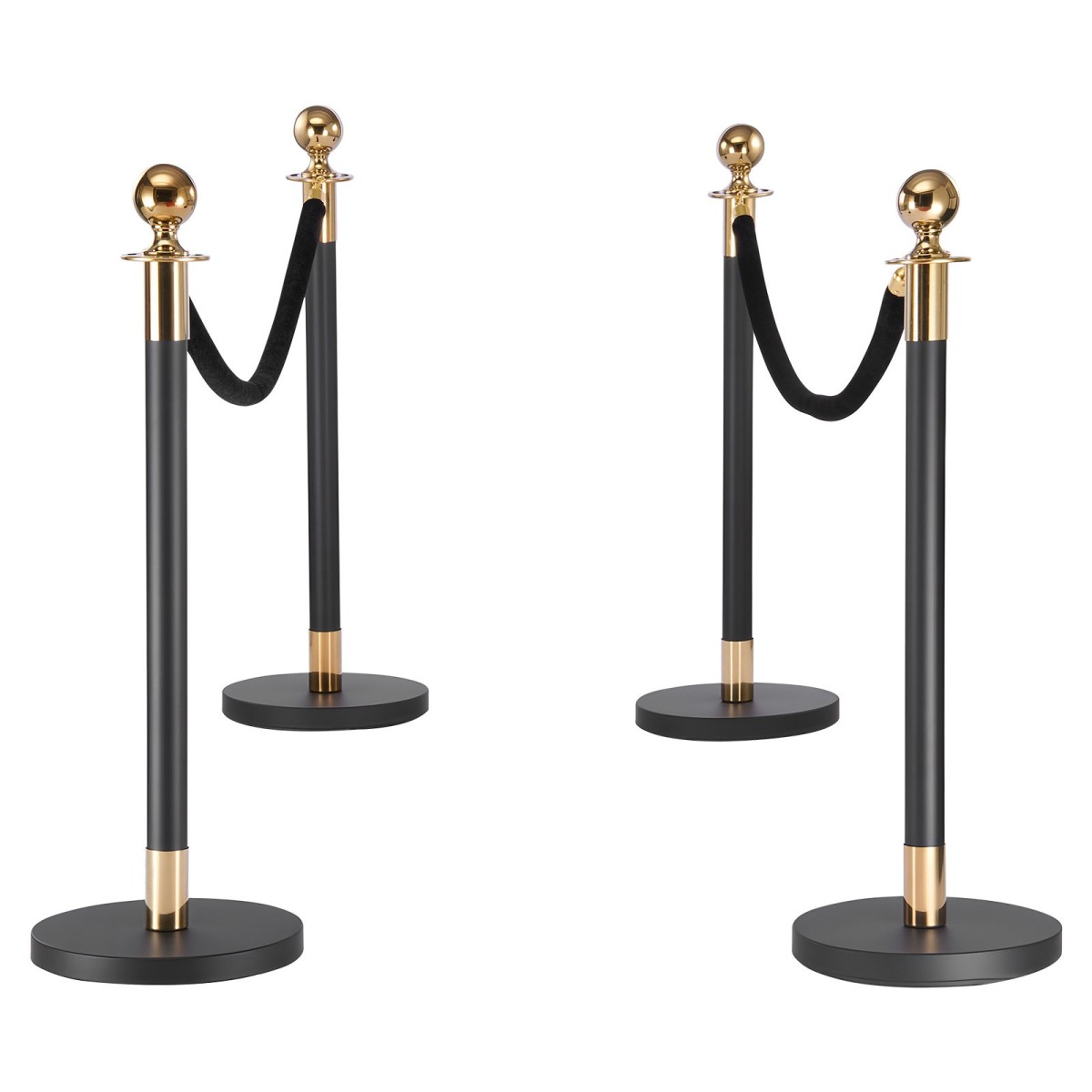 VEVOR Stanchion Post, 4 τεμ. Crowd Control Barrier Set με 2 Μαύρα Βελούδινα Σχοινιά, Ανοξείδωτο Stenchion Post Queue με Κοίλη Βάση για Θέατρο, Πάρτι, Γάμο, Έκθεση, Εκδήλωση (Μαύρο)