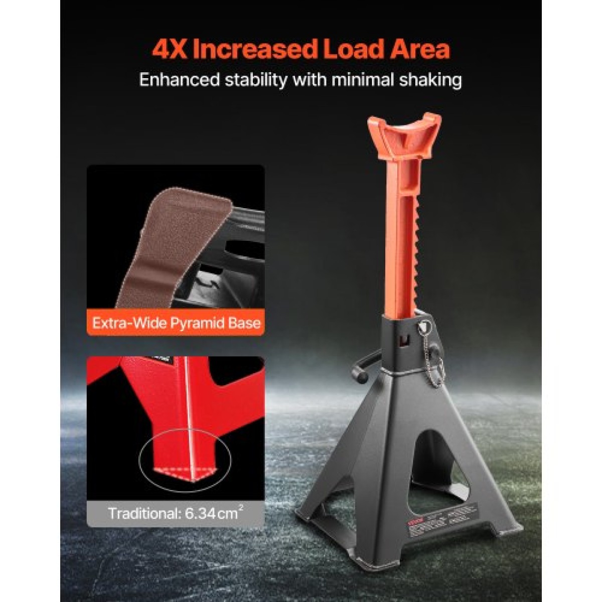 VEVOR Jack Stand, χωρητικότητα 6 Ton (13.000 lbs), 370-580 mm ρυθμιζόμενο ύψος, βαρέως τύπου Steel Jack Stand με διπλό κλείδωμα, για ανύψωση RV, Small Truck, Car, SUV, 1 Pair, Black and Orange