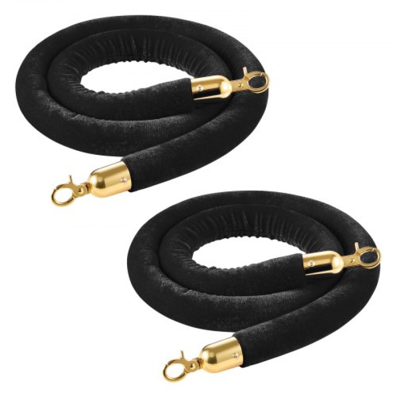 VEVOR 2 Pcs Black Velvet Stanchion Ropes, 1.5 m Crowd Control Stanchion Black Velvet Ropes with Gold Hooks, Post Queue Barrier Carpet Rope for Carpet Events Movie Theaters Grand Openings Hotels Party