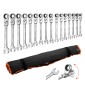 Σετ κλειδιών καστάνιας VEVOR Flex-Head, SAE και Metric, 30 τεμαχίων, 72 δοντιών, Cr-V Steel Ratchet Flexible Combined Wrench Set with Roll Up Pouch, για γενικές επισκευές οικιακής χρήσης και αυτοκινήτων, ασημί
