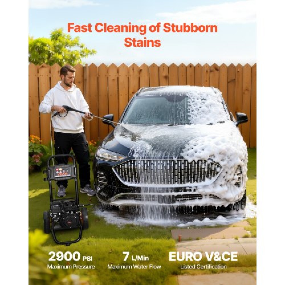 VEVOR Gas Pressure Washer 2900 PSI and Max 7 L/min, Αναβάθμιση αντλίας αλουμινίου με πιστόλι ψεκασμού και ραβδί, σετ 4 ακροφυσίων, πλυντήριο πίεσης αερίου για αυτοκίνητα, φράχτες, δρόμους, σπίτια, αίθρια, έπιπλα