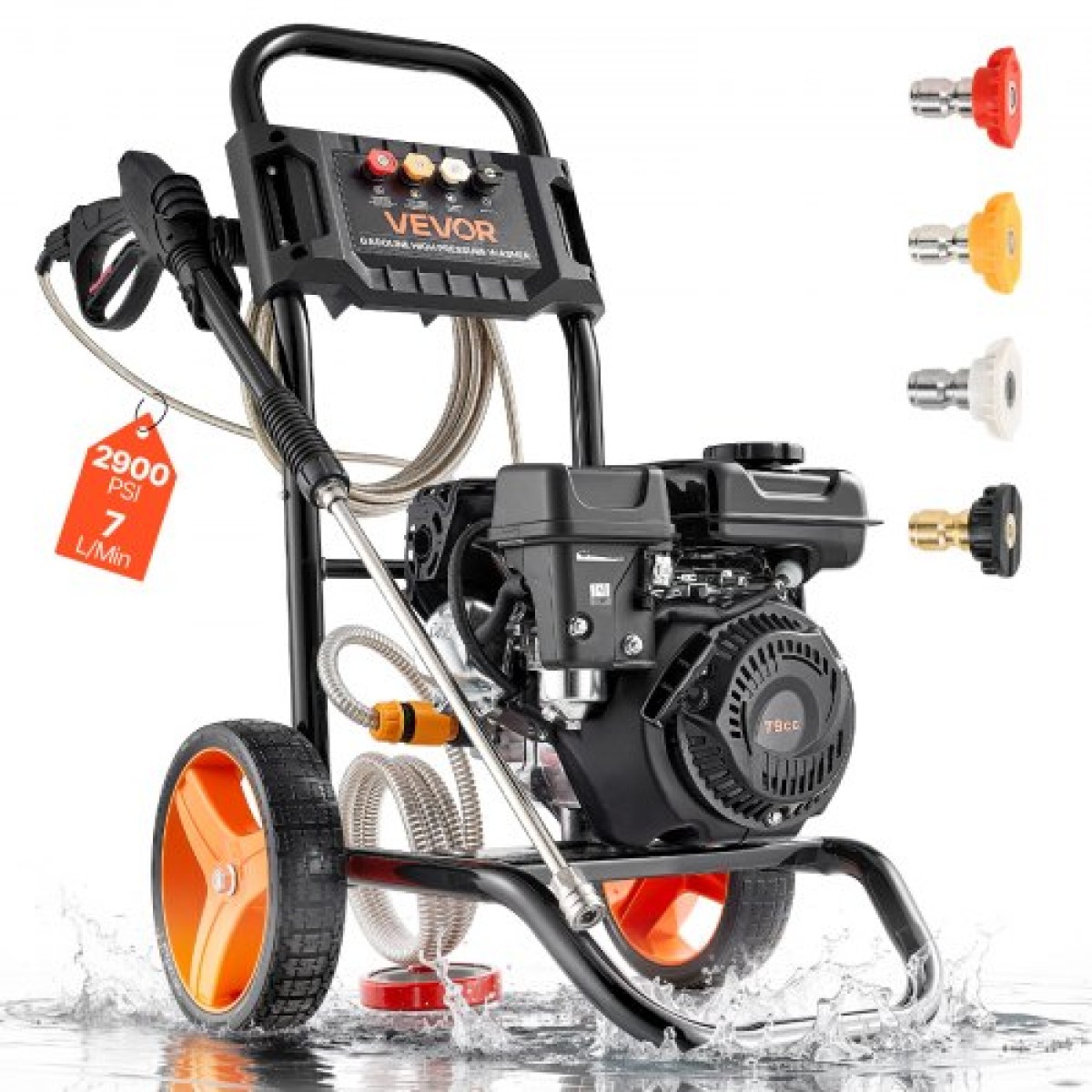 VEVOR Gas Pressure Washer 2900 PSI and Max 7 L/min, Αναβάθμιση αντλίας αλουμινίου με πιστόλι ψεκασμού και ραβδί, σετ 4 ακροφυσίων, πλυντήριο πίεσης αερίου για αυτοκίνητα, φράχτες, δρόμους, σπίτια, αίθρια, έπιπλα