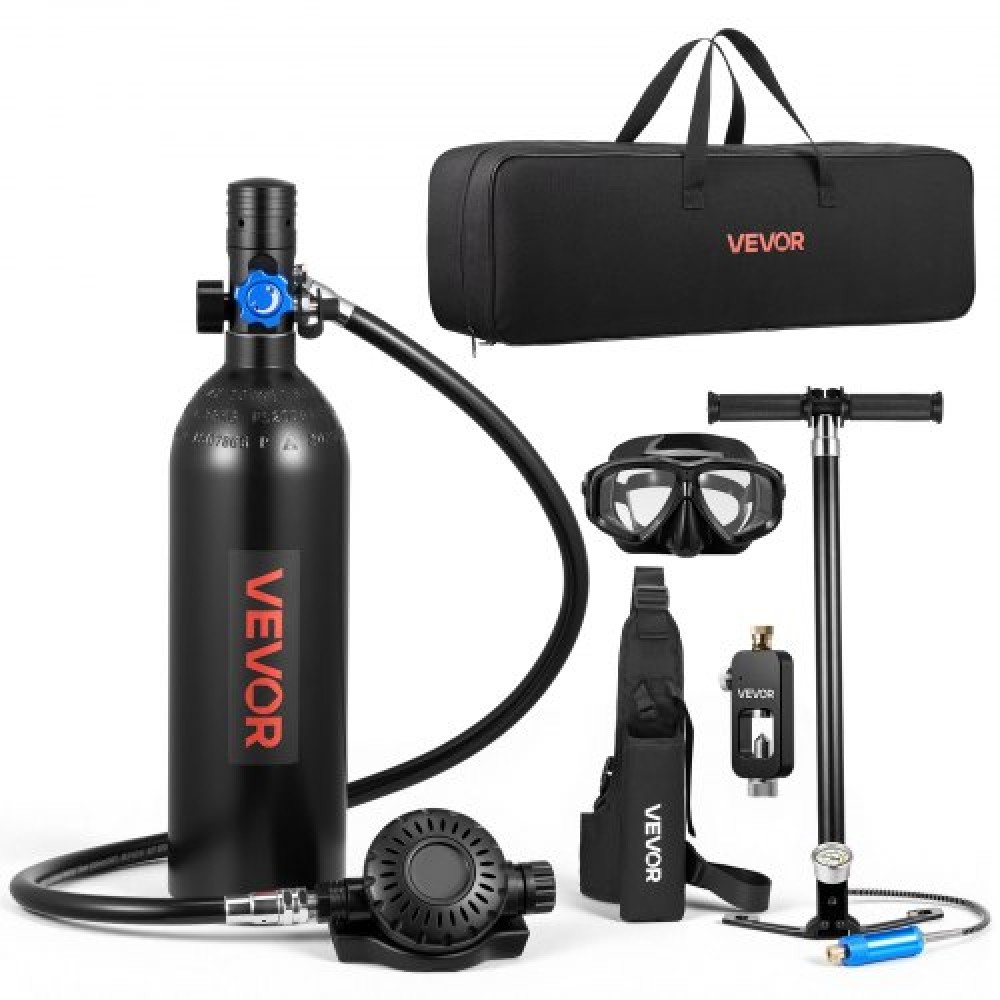 Mini Scuba Tank VEVOR, φορητή δεξαμενή κατάδυσης 1L για υποβρύχια αναπνοή, επαναχρησιμοποιούμενος κύλινδρος κατάδυσης πνεύμονα έως 20 λεπτά, μπουκάλι πόνυ έκτακτης ανάγκης διάσωσης με προσαρμογέα και γυαλιά για κολύμβηση με αναπνευστήρα