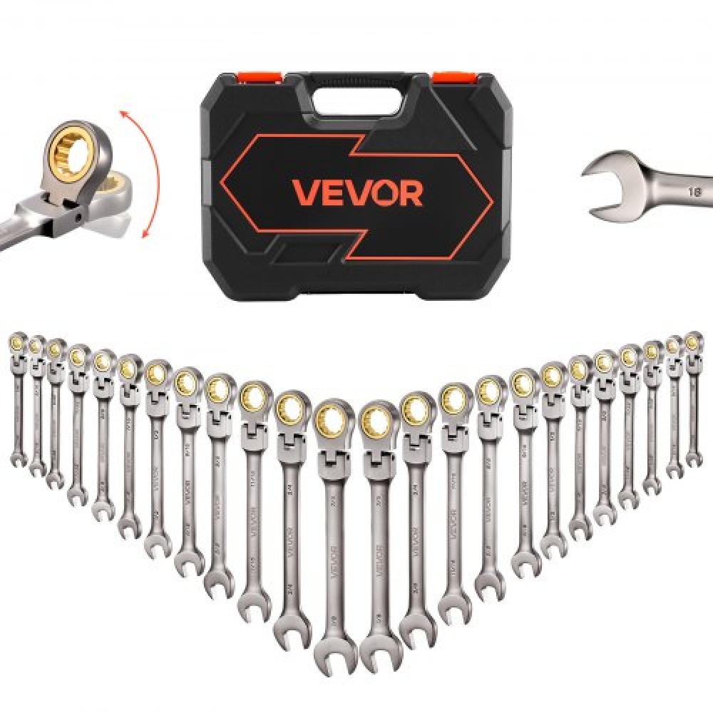 Σετ κλειδιών καστάνιας VEVOR Flex-Head, 24 τεμαχίων SAE και Metric, 72 δόντια, Cr-V Steel Ratchet εύκαμπτο συνδυαστικό κλειδί με θήκη αποθήκευσης, για γενικά νοικοκυριά, επισκευές αυτοκινήτων, γκρι νικέλιο