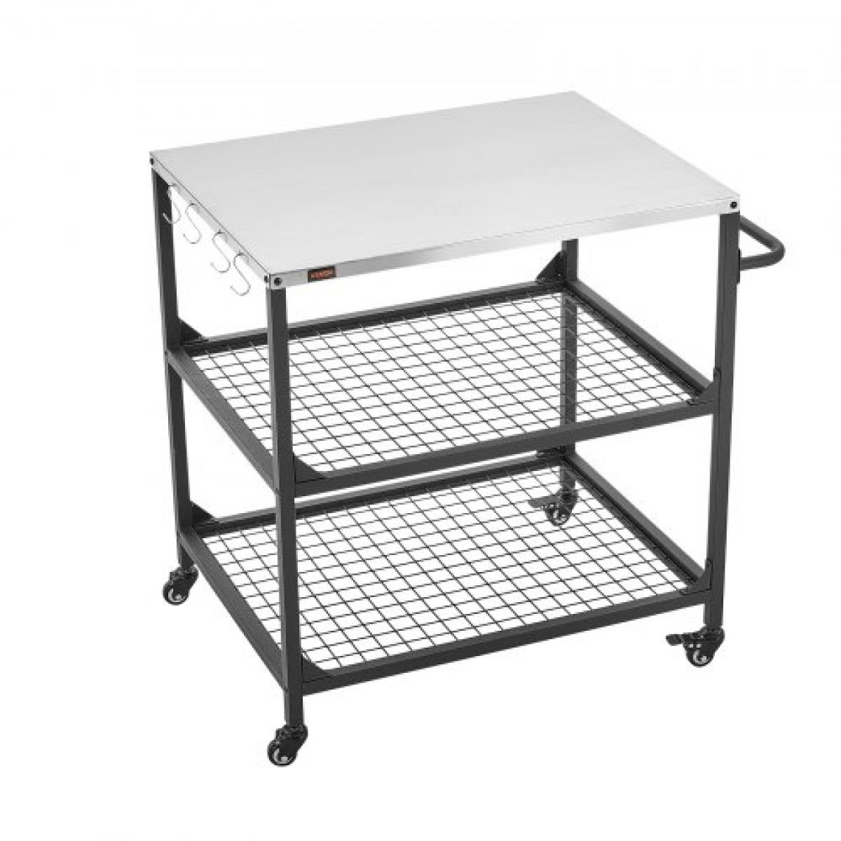 VEVOR Outdoor Grill Cart, τραπέζι ψησίματος από ανοξείδωτο ατσάλι 800 x 610 mm, Τραπέζι ψησίματος εξωτερικού χώρου με 4 ρόδες & πλαϊνή λαβή, δύο διχτυωτά ράφια, τραπέζια προετοιμασίας μπάρμπεκιου για βεράντα, κήπο