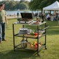 VEVOR Outdoor Grill Cart, τραπέζι ψησίματος από ανοξείδωτο ατσάλι 800 x 610 mm, Τραπέζι ψησίματος εξωτερικού χώρου με 4 ρόδες & πλαϊνή λαβή, δύο διχτυωτά ράφια, τραπέζια προετοιμασίας μπάρμπεκιου για βεράντα, κήπο