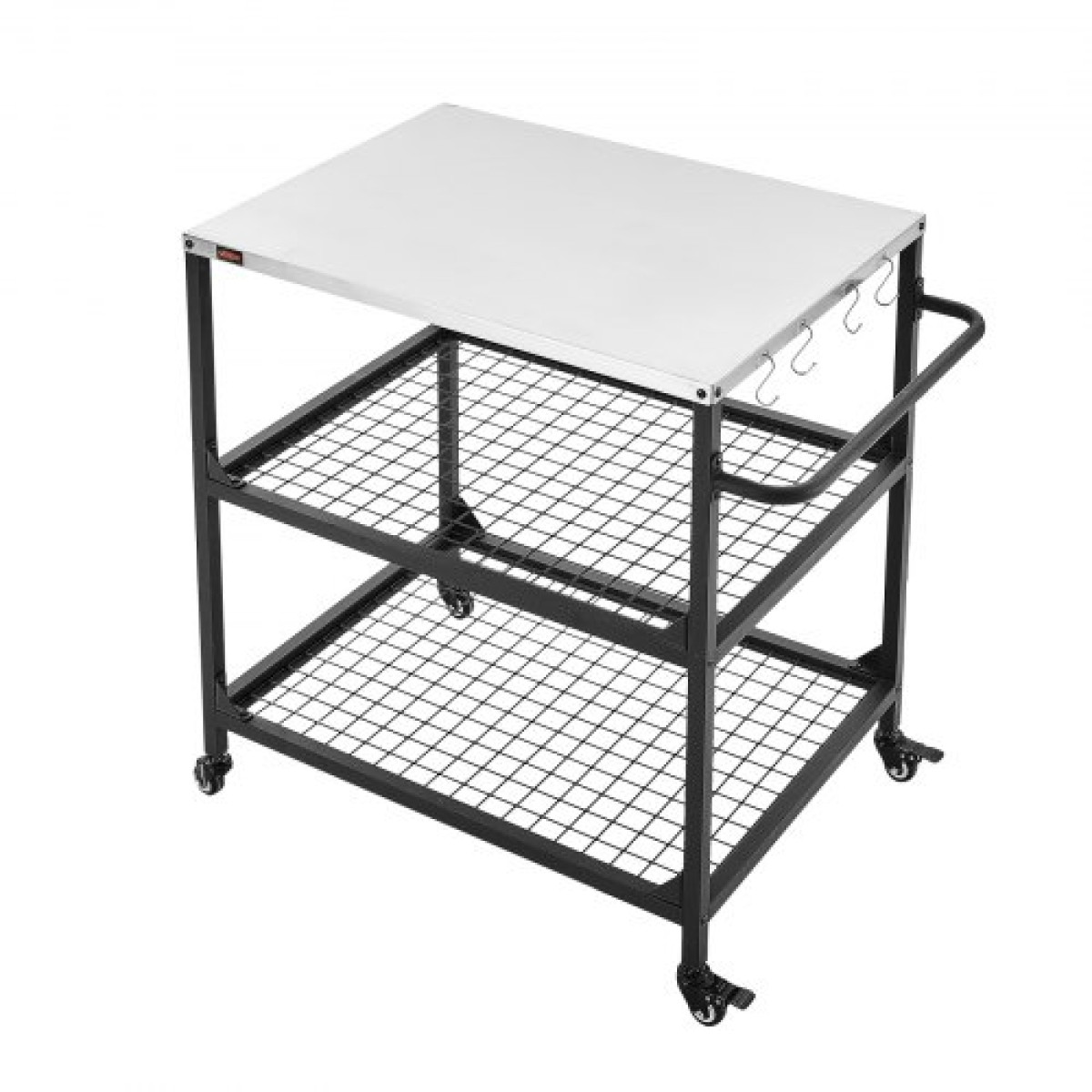 VEVOR Outdoor Grill Cart, τραπέζι ψησίματος από ανοξείδωτο ατσάλι 800 x 610 mm, Τραπέζι ψησίματος εξωτερικού χώρου με 4 ρόδες & πλαϊνή λαβή, δύο διχτυωτά ράφια, τραπέζια προετοιμασίας μπάρμπεκιου για βεράντα, κήπο