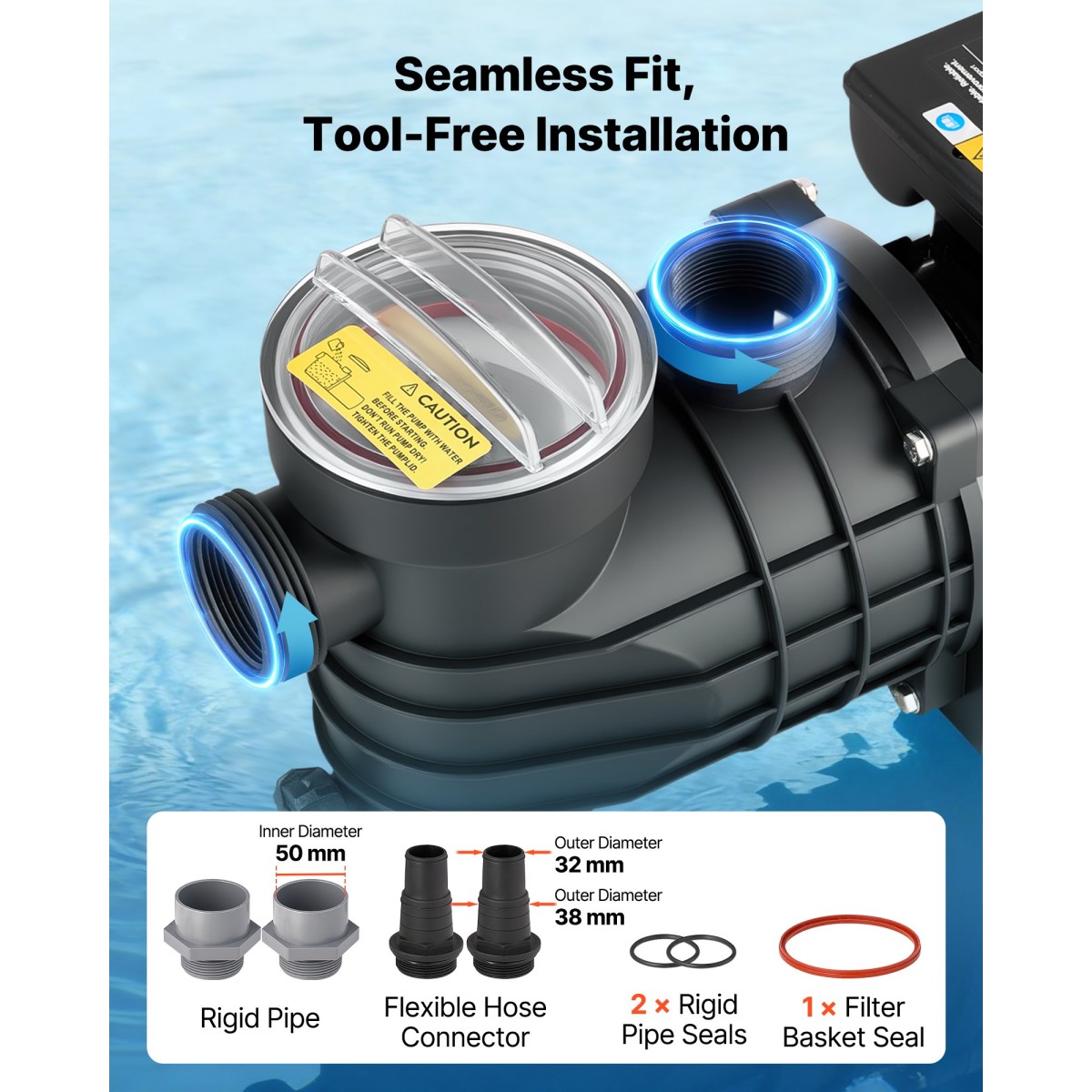 Αντλία πισίνας VEVOR Above Ground, 180W, 10.800 L/H Max Flow Αντλία πισίνας μονής ταχύτητας, AC 220-240V, 2850 RPM, Max Head Lift 8 m, με καλάθι φίλτρου & καπάκι, για πισίνες και υδρομασάζ, υδρομασάζ,