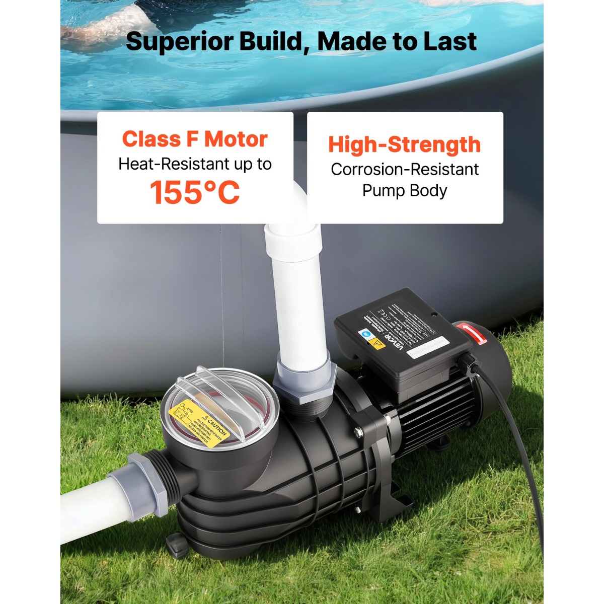 Αντλία πισίνας VEVOR Above Ground, 180W, 10.800 L/H Max Flow Αντλία πισίνας μονής ταχύτητας, AC 220-240V, 2850 RPM, Max Head Lift 8 m, με καλάθι φίλτρου & καπάκι, για πισίνες και υδρομασάζ, υδρομασάζ,