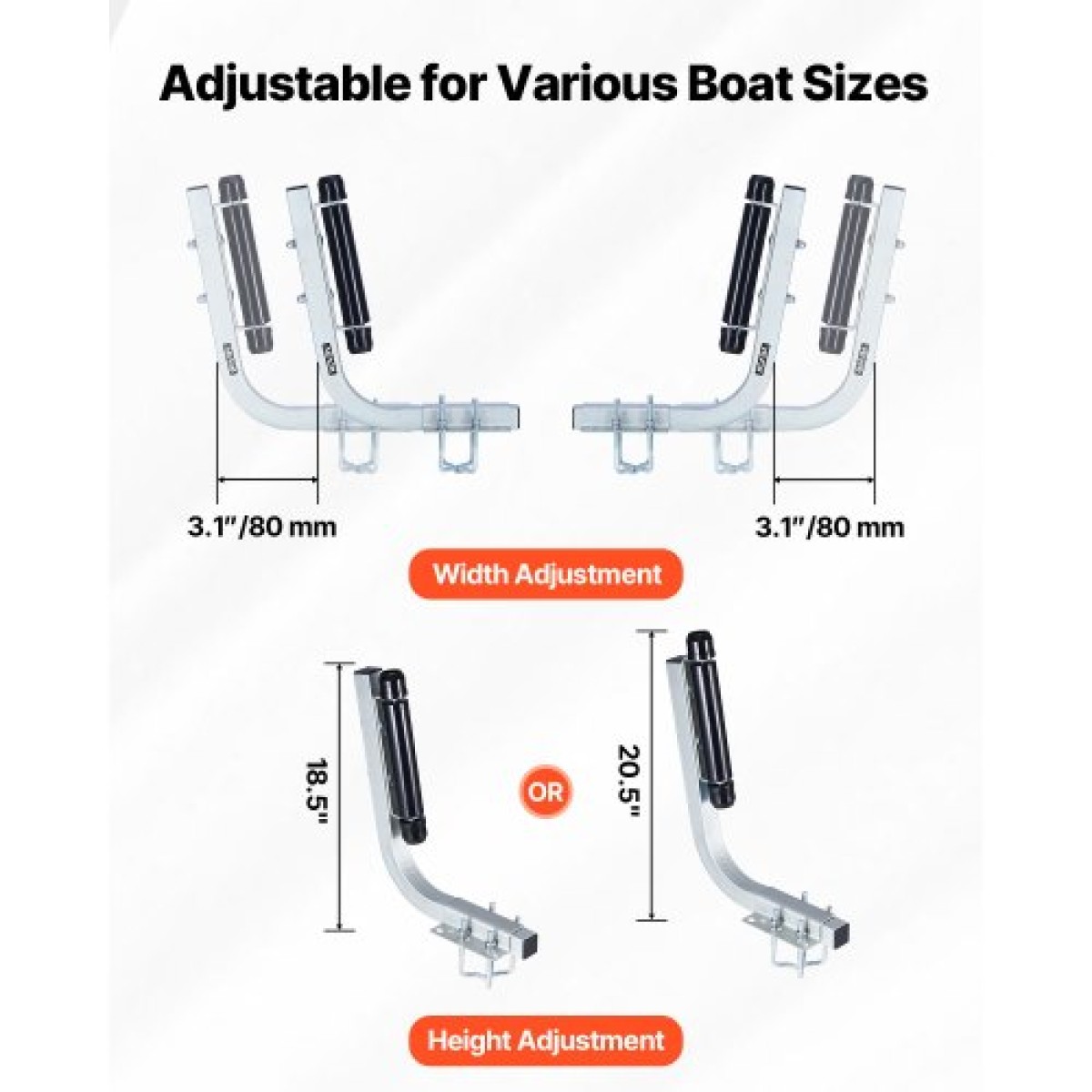 VEVOR Boat Trailer Guides, 470 mm/520 mm Height Adjustable Trailers Guide, 2PCS Thickened High-Duty Trailer Guide-Ons with Smooth Roller Guiding, για σκάφη V-Hull, Σκάφη μικρού έως μεσαίου μεγέθους