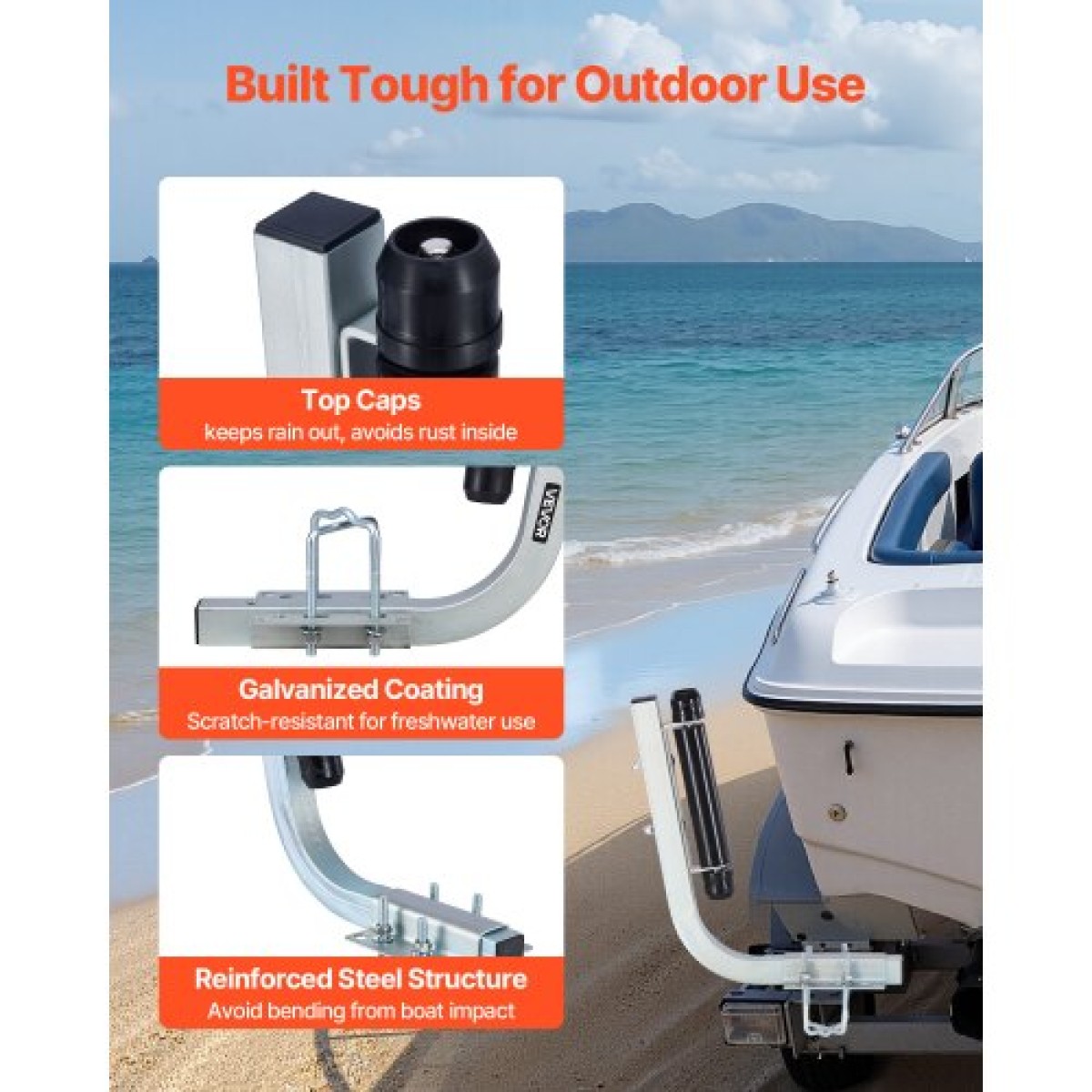 VEVOR Boat Trailer Guides, 470 mm/520 mm Height Adjustable Trailers Guide, 2PCS Thickened High-Duty Trailer Guide-Ons with Smooth Roller Guiding, για σκάφη V-Hull, Σκάφη μικρού έως μεσαίου μεγέθους