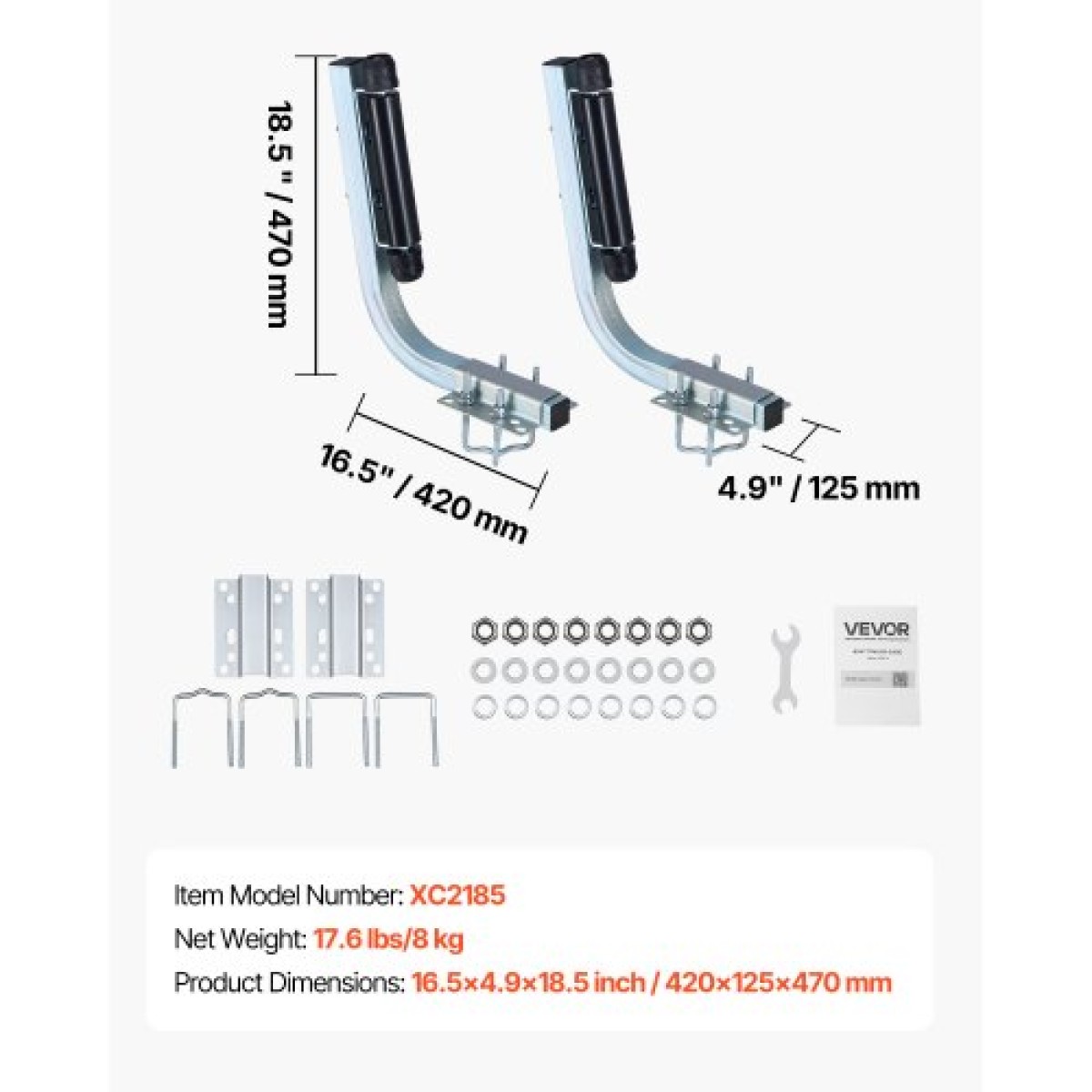 VEVOR Boat Trailer Guides, 470 mm/520 mm Height Adjustable Trailers Guide, 2PCS Thickened High-Duty Trailer Guide-Ons with Smooth Roller Guiding, για σκάφη V-Hull, Σκάφη μικρού έως μεσαίου μεγέθους