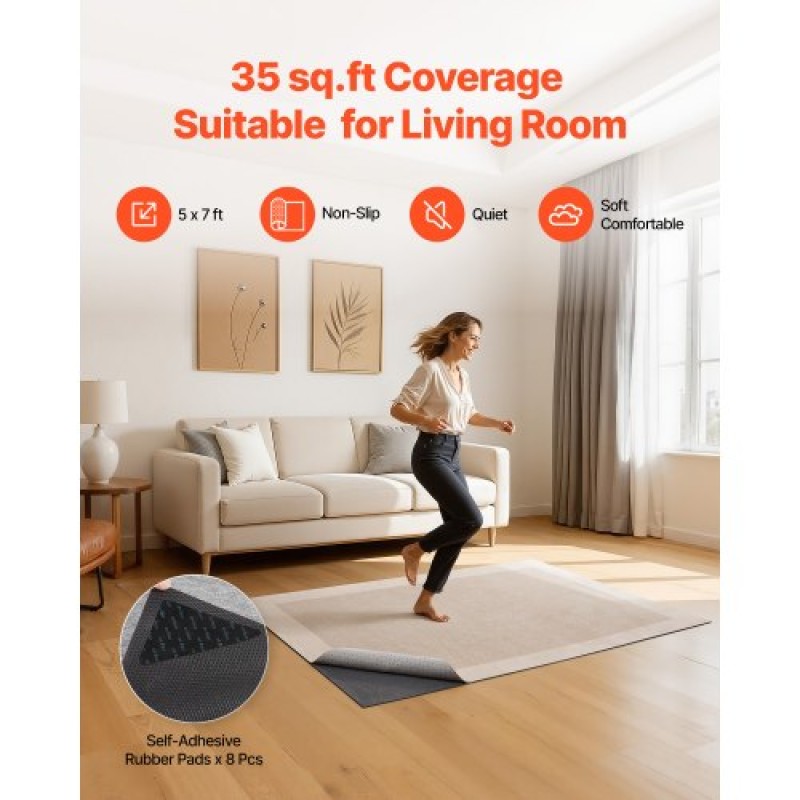VEVOR Rug Pad 1,52 x 2,13 m, Αντιολισθητικό μαξιλάρι περιοχής χαλιού, επένδυση χαλιού με μαξιλάρι από τσόχα διπλής επιφάνειας & λαστιχένια λαβή, προστασία δαπέδου από σκληρό ξύλο για όλα τα δάπεδα, φινιρίσματα, κρατά τα χαλιά στη θέση τους