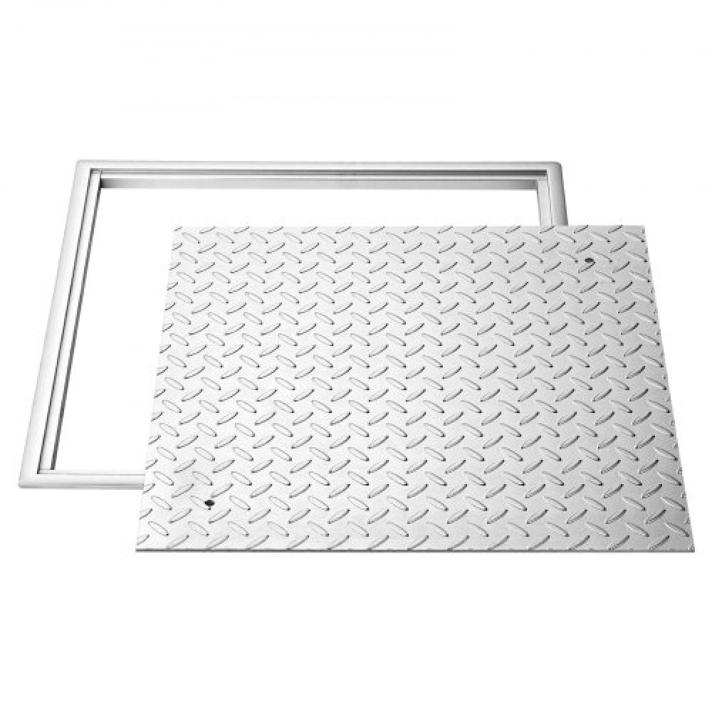 VEVOR Manhole Cover with Frame, 500 x 500mm Square Septic Tank Lid with Base, Heavy-Duty Slip-Resistant Carbon Steel Drain Channel Inspection Access Cover for Pavements Gardens
