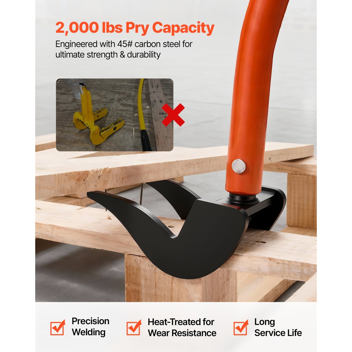 VEVOR Pallet Buster Tool, 1,27 m Carbon Steel Handle Wrecking Pry Bar, 907 kg χωρητικότητα, Εργαλείο αφαίρεσης σανίδων καταστρώματος βαρέως τύπου, μπάρα θραύσης για δάπεδα, πλαίσιο, στέγες, επένδυση, γυψοσανίδα