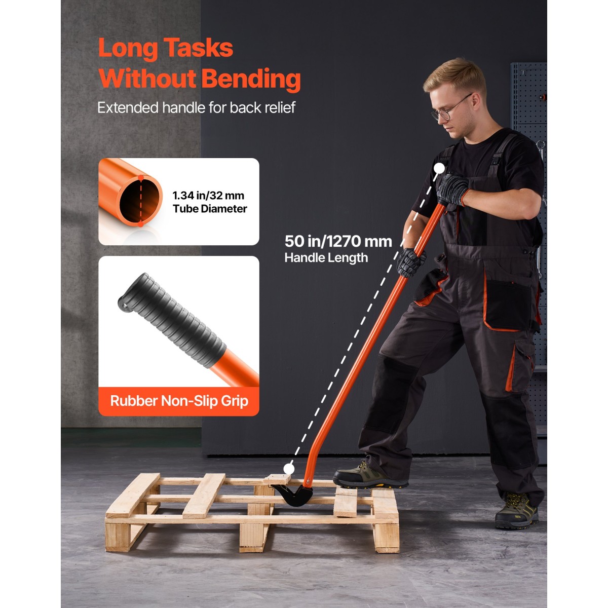 VEVOR Pallet Buster Tool, 1,27 m Carbon Steel Handle Wrecking Pry Bar, 907 kg χωρητικότητα, Εργαλείο αφαίρεσης σανίδων καταστρώματος βαρέως τύπου, μπάρα θραύσης για δάπεδα, πλαίσιο, στέγες, επένδυση, γυψοσανίδα