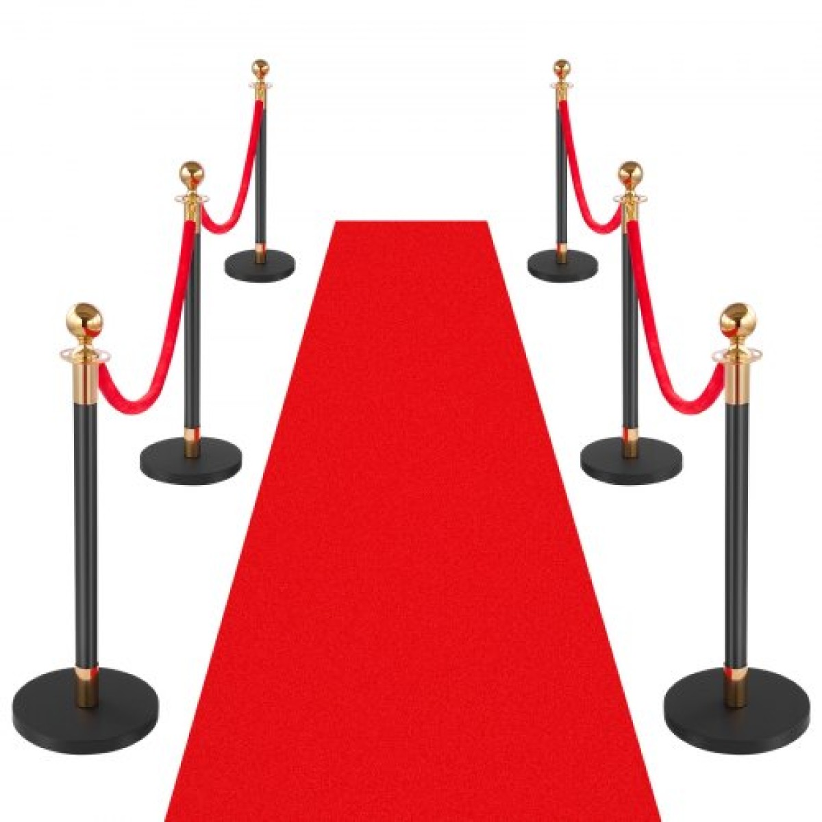 VEVOR Stanchion Post, 6 τμχ Σετ Crowd Control Barrier με Κόκκινο Χαλί, 4 Red Velvet Σχοινιά, Ανοξείδωτο Χρυσό Stanchion Post Queue με Κοίλη Βάση για Θέατρο, Πάρτυ, Γάμο, Έκθεση (Μαύρο)