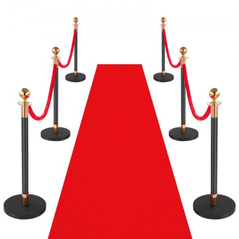 VEVOR Stanchion Post, 6 τμχ Σετ Crowd Control Barrier με Κόκκινο Χαλί, 4 Red Velvet Σχοινιά, Ανοξείδωτο Χρυσό Stanchion Post Queue με Κοίλη Βάση για Θέατρο, Πάρτυ, Γάμο, Έκθεση (Μαύρο)
