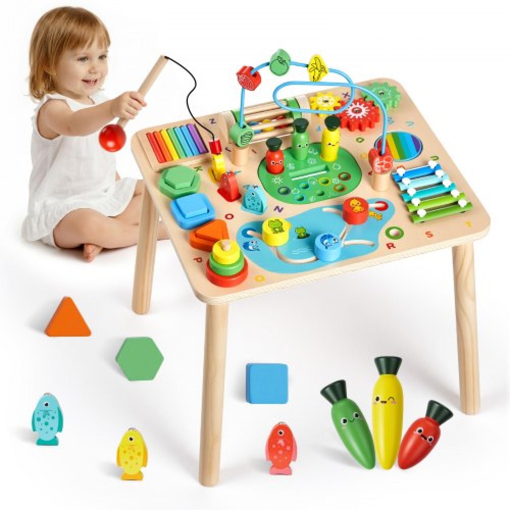VEVOR Montessori Activity Table for Toddler 1-3 Years Old, 13 in 1 Wooden Learn Activity Desk, Baby Play Table for Boys & Girls Aged 6+ Months, Great Birthday, Christmas, Children's Day Present