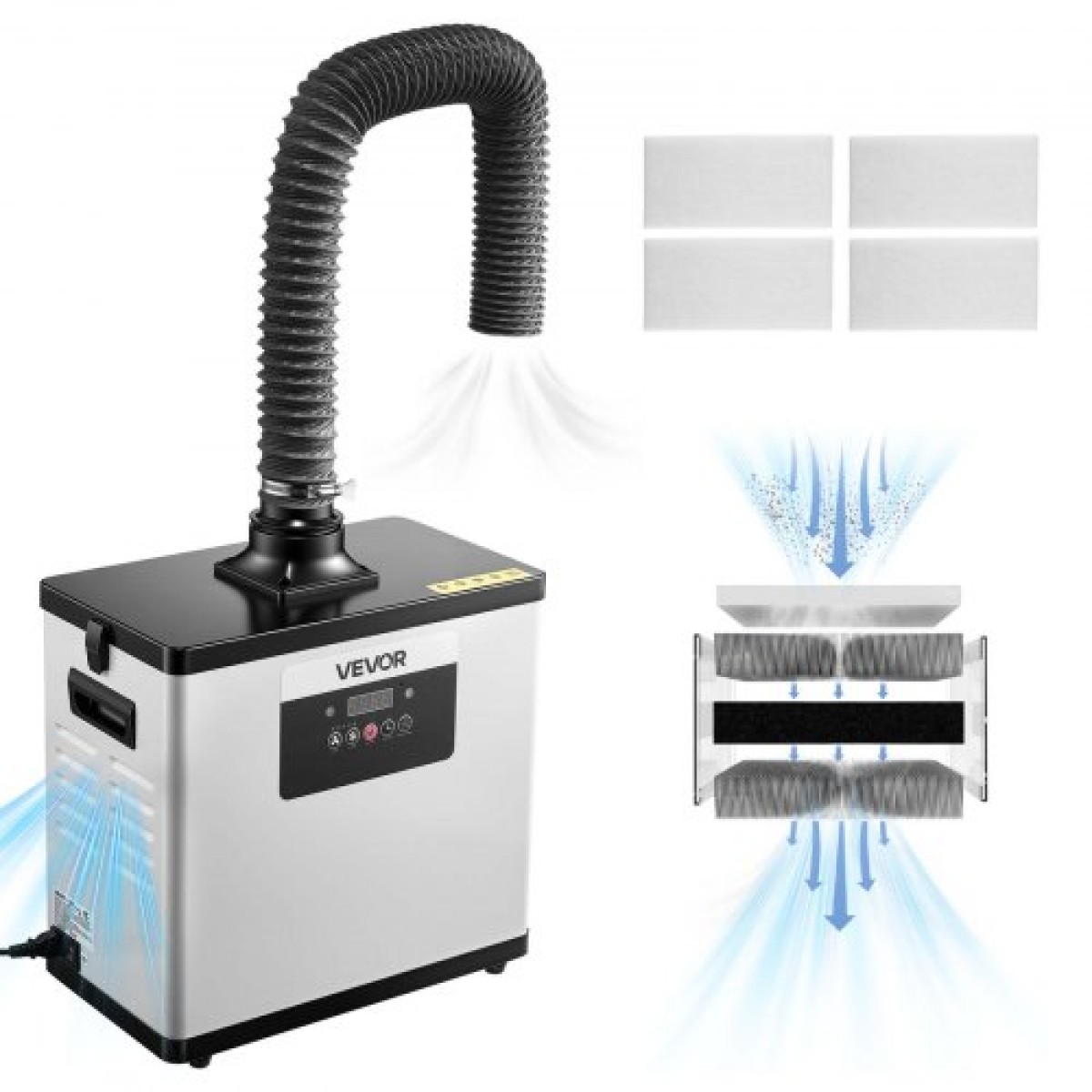 VEVOR Solder Fume Extractor, αναβαθμισμένος απορροφητής καπνού με φίλτρο 4 σταδίων με ισχυρή αναρρόφηση 510 m³/h, 10 ταχύτητες & τηλεχειριστήριο Brushless Smoke Extractor για χάραξη με λέιζερ, εκτύπωση 3D