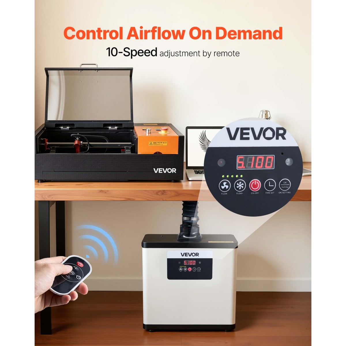 VEVOR Solder Fume Extractor, αναβαθμισμένος απορροφητής καπνού με φίλτρο 4 σταδίων με ισχυρή αναρρόφηση 510 m³/h, 10 ταχύτητες & τηλεχειριστήριο Brushless Smoke Extractor για χάραξη με λέιζερ, εκτύπωση 3D