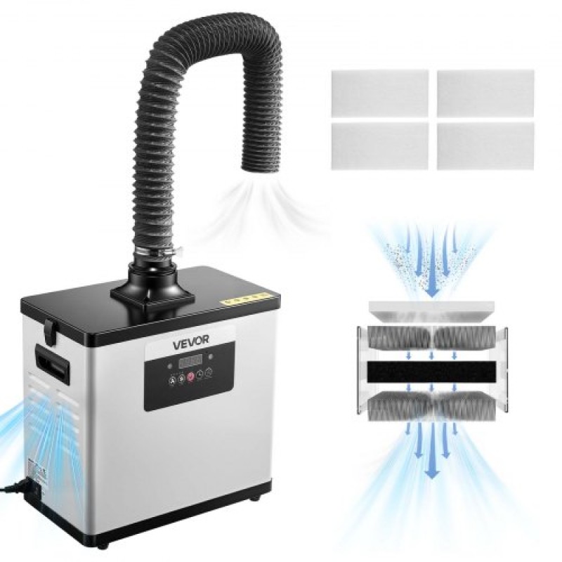 VEVOR Solder Fume Extractor, αναβαθμισμένος απορροφητής καπνού με φίλτρο 4 σταδίων με ισχυρή αναρρόφηση 510 m³/h, 10 ταχύτητες & τηλεχειριστήριο Brushless Smoke Extractor για χάραξη με λέιζερ, εκτύπωση 3D