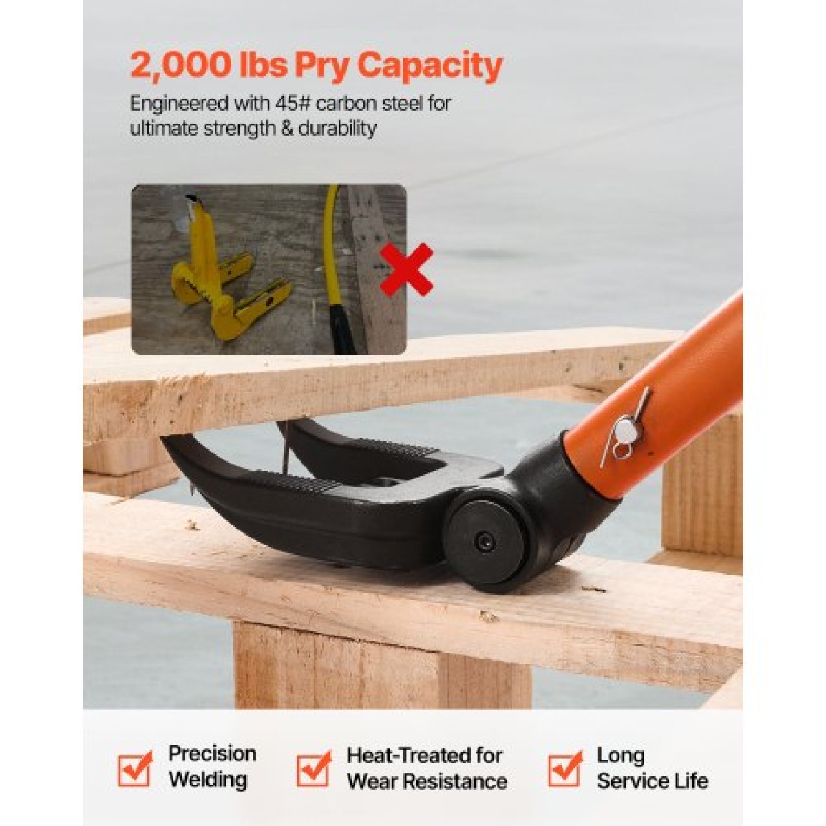 VEVOR Pallet Buster Tool, 1,1 m Carbon Steel Handle Wrecking Pry Bar, Weight Capacity 907 kg, Heavy Duty Deck Board Deck Removal Tool, Breaker Bar για δάπεδα, πλαισίωση, στέγες, επένδυση, γυψοσανίδα