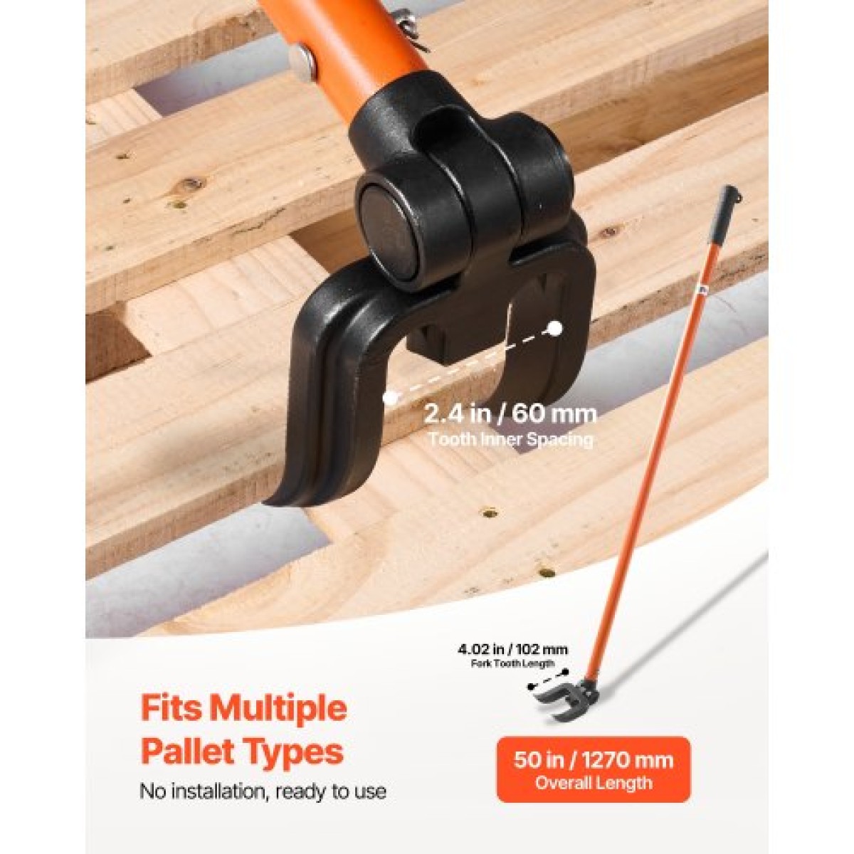 VEVOR Pallet Buster Tool, 1,1 m Carbon Steel Handle Wrecking Pry Bar, Weight Capacity 907 kg, Heavy Duty Deck Board Deck Removal Tool, Breaker Bar για δάπεδα, πλαισίωση, στέγες, επένδυση, γυψοσανίδα