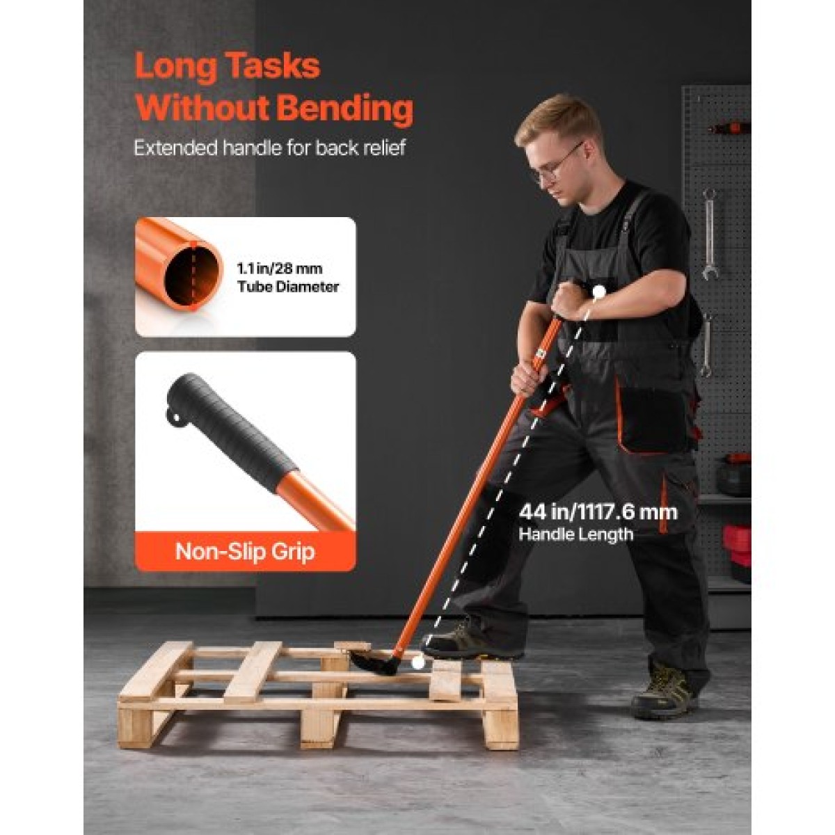 VEVOR Pallet Buster Tool, 1,1 m Carbon Steel Handle Wrecking Pry Bar, Weight Capacity 907 kg, Heavy Duty Deck Board Deck Removal Tool, Breaker Bar για δάπεδα, πλαισίωση, στέγες, επένδυση, γυψοσανίδα