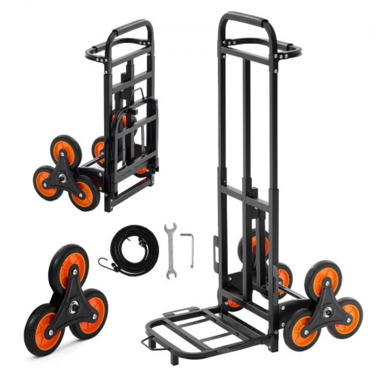 Καροτσάκι αναρρίχησης σκαλοπατιών VEVOR, 100 kg, ικανότητα αναρρίχησης σκάλας, πτυσσόμενο καρότσι βαρέως τύπου με τηλεσκοπική λαβή, 6 ρόδες και 2 κορδόνια bungee, κούκλα αναρρίχησης σκάλας για σπίτι, παντοπωλεία, αποθήκη