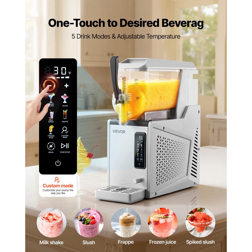 VEVOR Slushie Machine, 3L/100oz No Ice Needed Slushy Machine for Home, Frozen Drink Maker with Single Tank, Margarita Machine with Self-Clearing, for Frozen Margaritas, Frappés, Milkshake & More