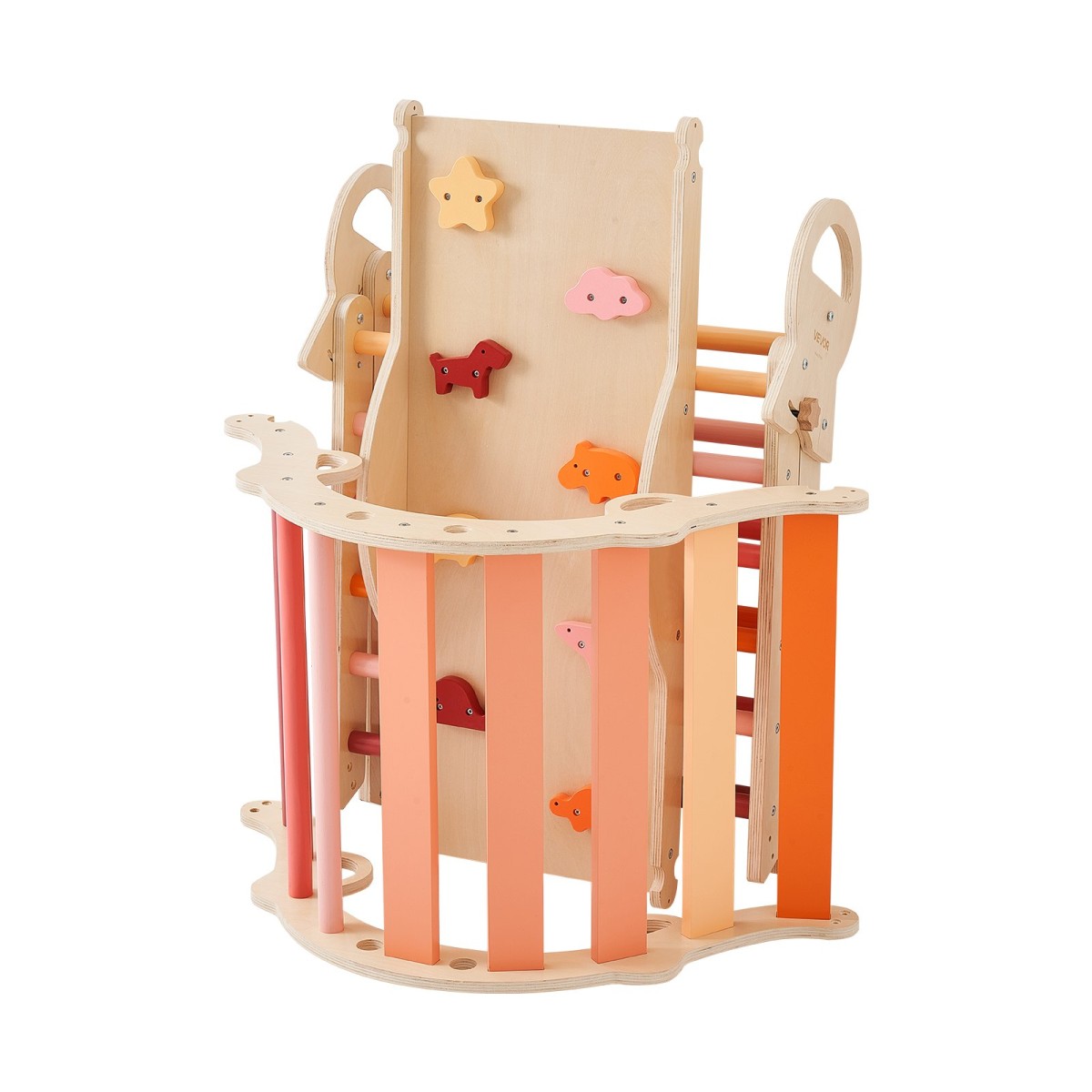 VEVOR Pikler Triangle Set, 9 σε 1 Toddler Climbing Toys Indoor, με 2 Ξύλινα Αυτοκίνητα, Μαξιλάρι, Τρίγωνο, Αψίδα και Ράμπα, Φορτίο 68 κιλών, Πτυσσόμενο Σετ αναρρίχησης Montessori για νήπια και παιδιά, πορτοκαλί