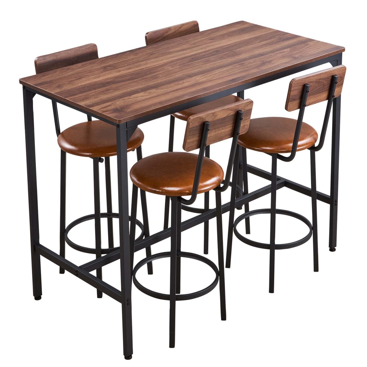 VEVOR Table Bar, 5PCS 1193,8mm Bars Σετ Τραπεζών, Σετ Τραπέζια και Καρέκλες Μπαρ με Σχέδιο Στρογγυλεμένων άκρων, Ορθογώνιο Τραπέζι Παμπ με Τέσσερα Σκαμπό για Σαλόνι, Τραπεζαρία, Κουζίνα, Χρώμα Καρυδιά, Μαύρο