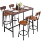 VEVOR Table Bar, 5PCS 1193,8mm Bars Σετ Τραπεζών, Σετ Τραπέζια και Καρέκλες Μπαρ με Σχέδιο Στρογγυλεμένων άκρων, Ορθογώνιο Τραπέζι Παμπ με Τέσσερα Σκαμπό για Σαλόνι, Τραπεζαρία, Κουζίνα, Χρώμα Καρυδιά, Μαύρο