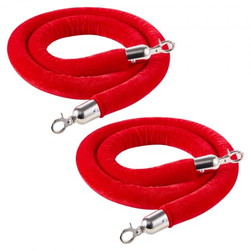 VEVOR 2 Pcs Red Velvet Stanchion Ropes, 1.5 m Crowd Control Stanchion Red Velvet Ropes with Silver Hooks, Post Queue Barrier Carpet Rope for Carpet Events Movie Theaters Grand Openings Hotels Party