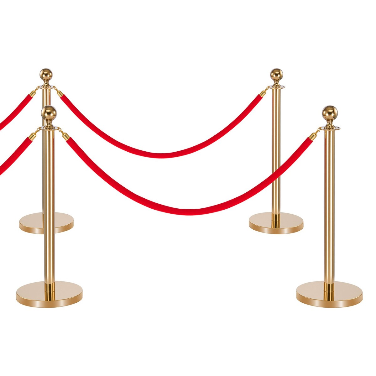 VEVOR Stanchion Post, 6 τμχ Σετ Crowd Control Barrier με Κόκκινο Χαλί, 4 Red Velvet Σχοινιά, Ανοξείδωτο Χρυσό Stanchion Post Queue με Κοίλη Βάση για Θέατρο, Πάρτυ, Γάμο, Έκθεση (Χρυσός)