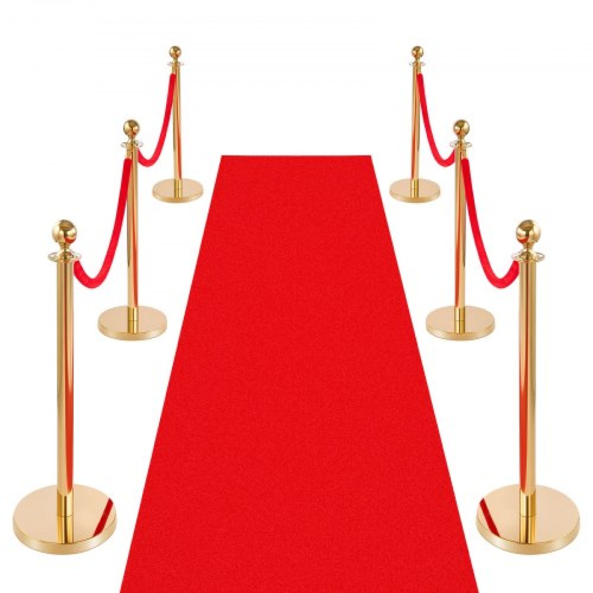 VEVOR Stanchion Post, 6 τμχ Σετ Crowd Control Barrier με Κόκκινο Χαλί, 4 Red Velvet Σχοινιά, Ανοξείδωτο Χρυσό Stanchion Post Queue με Κοίλη Βάση για Θέατρο, Πάρτυ, Γάμο, Έκθεση (Χρυσός)