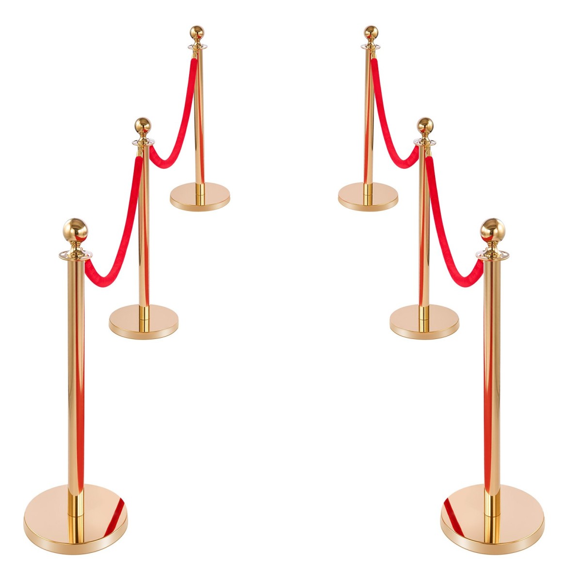 VEVOR Stanchion Post, 6 τμχ Σετ Crowd Control Barrier με Κόκκινο Χαλί, 4 Red Velvet Σχοινιά, Ανοξείδωτο Χρυσό Stanchion Post Queue με Κοίλη Βάση για Θέατρο, Πάρτυ, Γάμο, Έκθεση (Χρυσός)