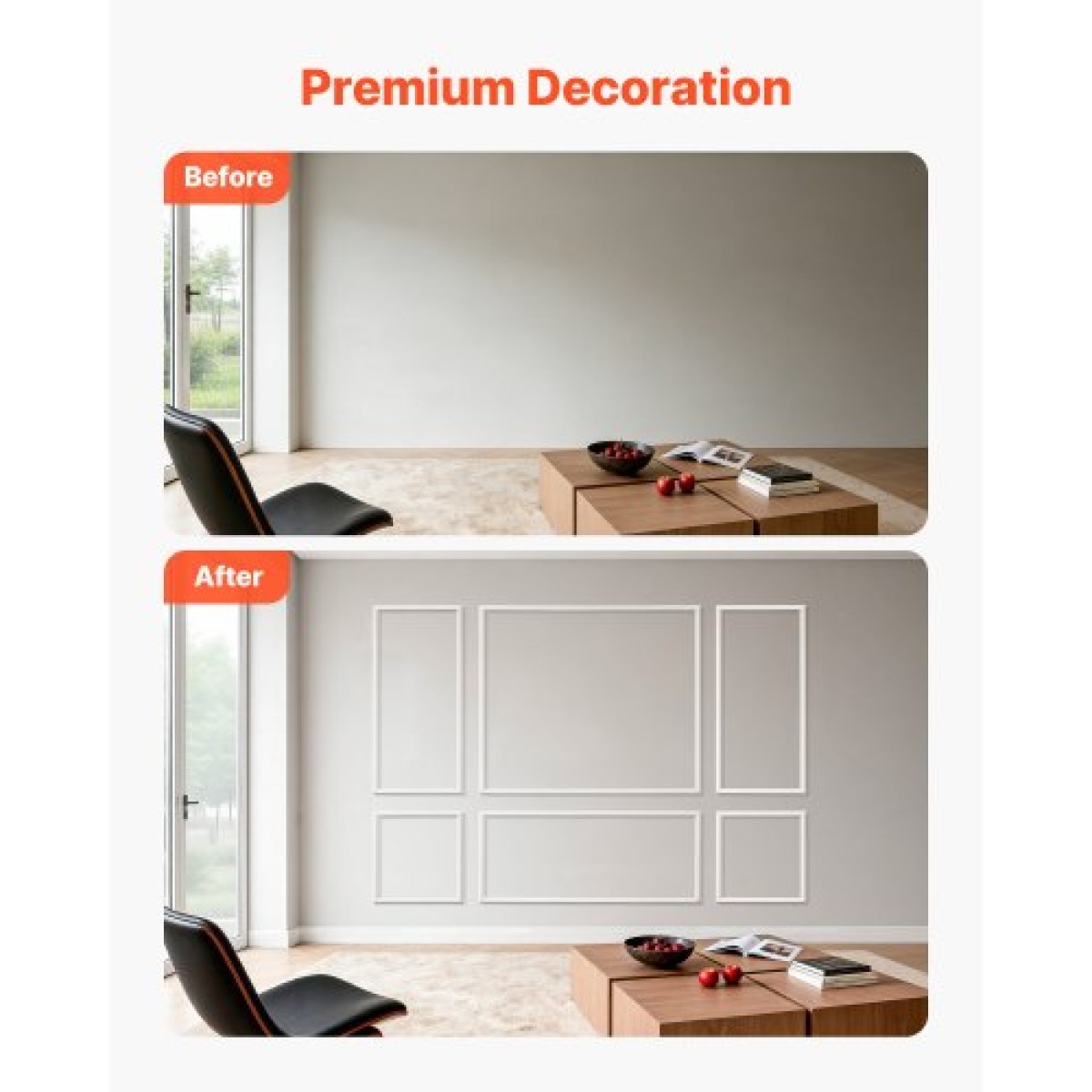 VEVOR Molding Wall Pack 3, Κιτ πάνελ με σκοτάδι, Ελαφρύ βαμμένο πολυστυρένιο, Εύκολη εγκατάσταση Έντονη επένδυση τοίχου για εσωτερική διακόσμηση Σαλόνι, Υπνοδωμάτιο, Σπίτι, Λευκό (58x143 + 58x58 cm)