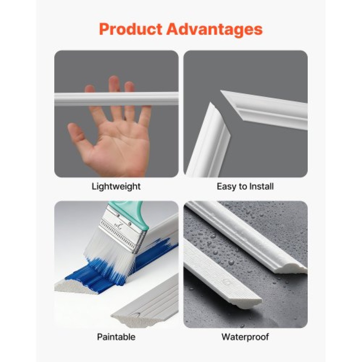 VEVOR Molding Wall Pack 3, Κιτ πάνελ με σκοτάδι, Ελαφρύ βαμμένο πολυστυρένιο, Εύκολη εγκατάσταση Έντονη επένδυση τοίχου για εσωτερική διακόσμηση Σαλόνι, Υπνοδωμάτιο, Σπίτι, Λευκό (58x143 + 58x58 cm)