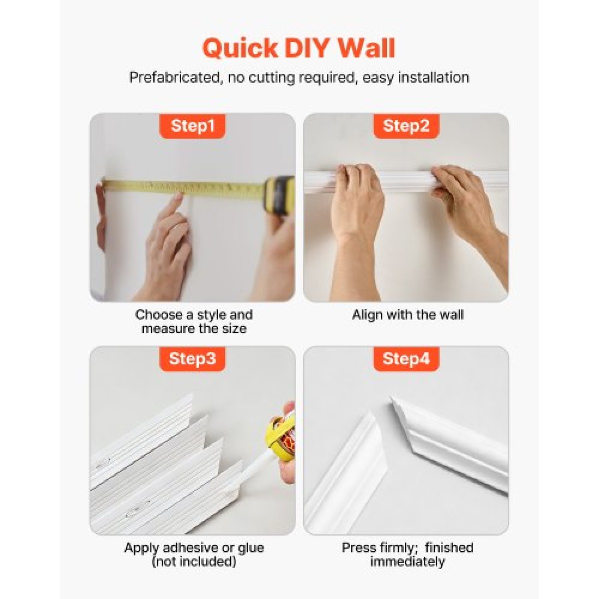 VEVOR Molding Wall Pack 3, Κιτ πάνελ με σκοτάδι, Ελαφρύ βαμμένο πολυστυρένιο, Εύκολη εγκατάσταση Έντονη επένδυση τοίχου για εσωτερική διακόσμηση Σαλόνι, Υπνοδωμάτιο, Σπίτι, Λευκό (58x143 + 58x58 cm)