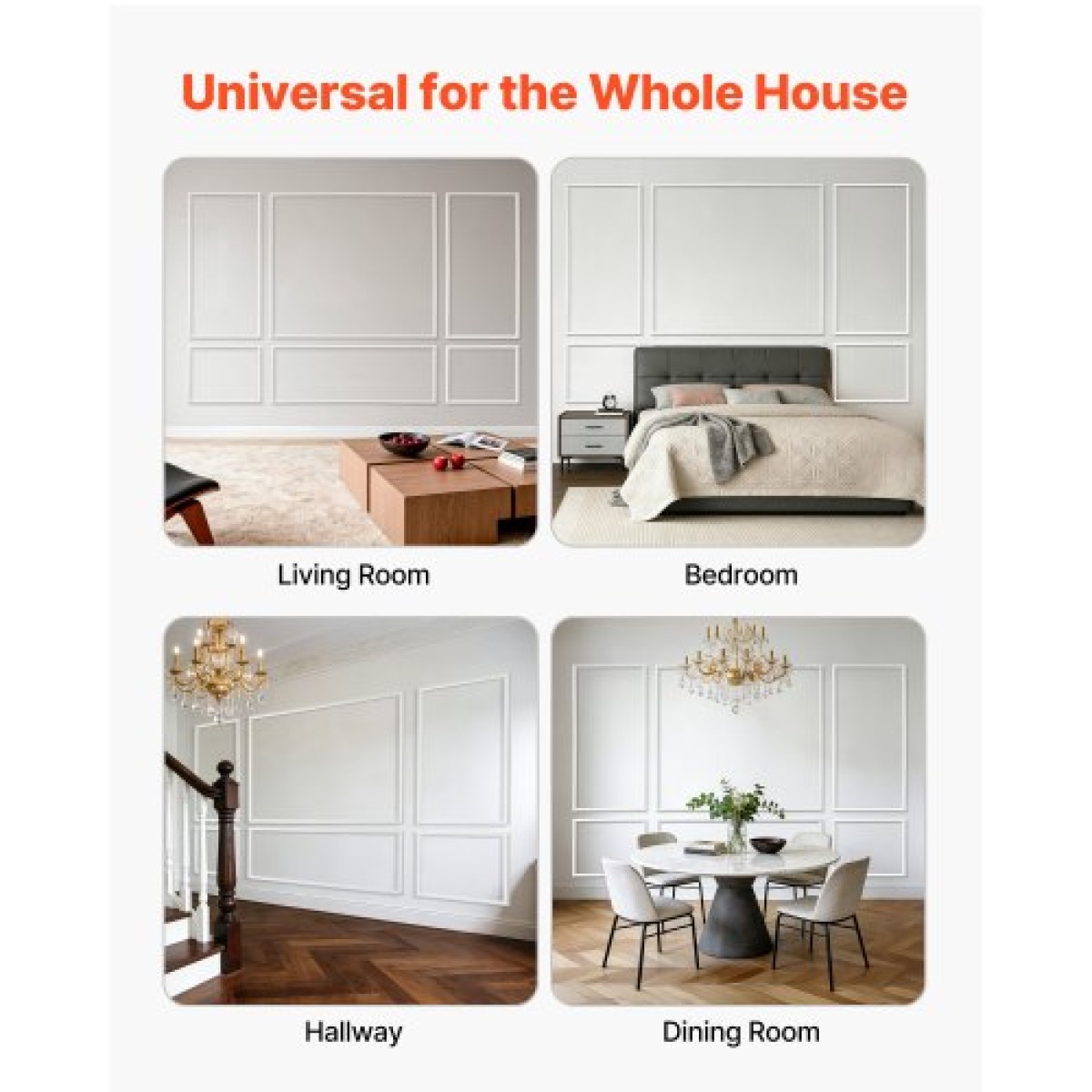 VEVOR Molding Wall Pack 3, Κιτ πάνελ με σκοτάδι, Ελαφρύ βαμμένο πολυστυρένιο, Εύκολη εγκατάσταση Έντονη επένδυση τοίχου για εσωτερική διακόσμηση Σαλόνι, Υπνοδωμάτιο, Σπίτι, Λευκό (58x143 + 58x58 cm)