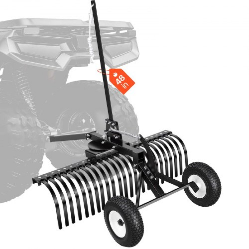 VEVOR 122 cm Tow Behind Landscape Rake, Pull Behind Lawn Rock Rakes for ATV Mower Tractors, 24 ανθεκτικά χαλύβδινα δόντια, ρυθμιζόμενο ύψος & γωνία, βαρέως τύπου τσουγκράνα για απορρίμματα φύλλων