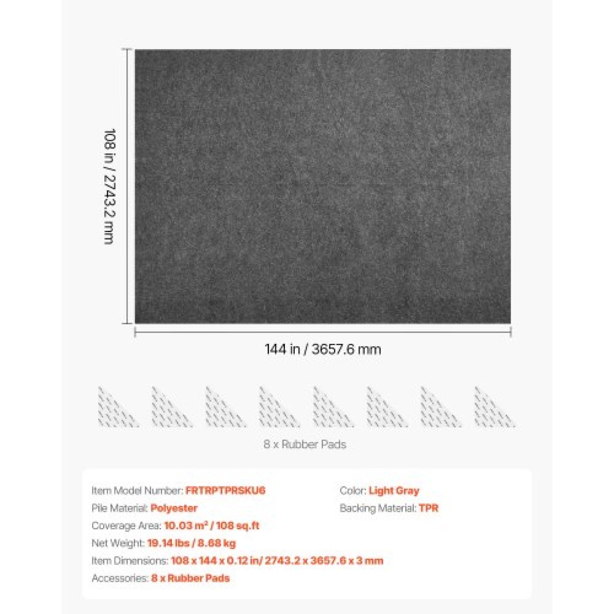 VEVOR Rug Pad 2,74 x 3,66 m, Αντιολισθητικό μαξιλάρι περιοχής χαλιού, επένδυση χαλιού με μαξιλάρι από τσόχα διπλής επιφάνειας & λαστιχένια λαβή, προστασία δαπέδου από σκληρό ξύλο για όλα τα δάπεδα, φινιρίσματα, κρατά τα χαλιά στη θέση τους