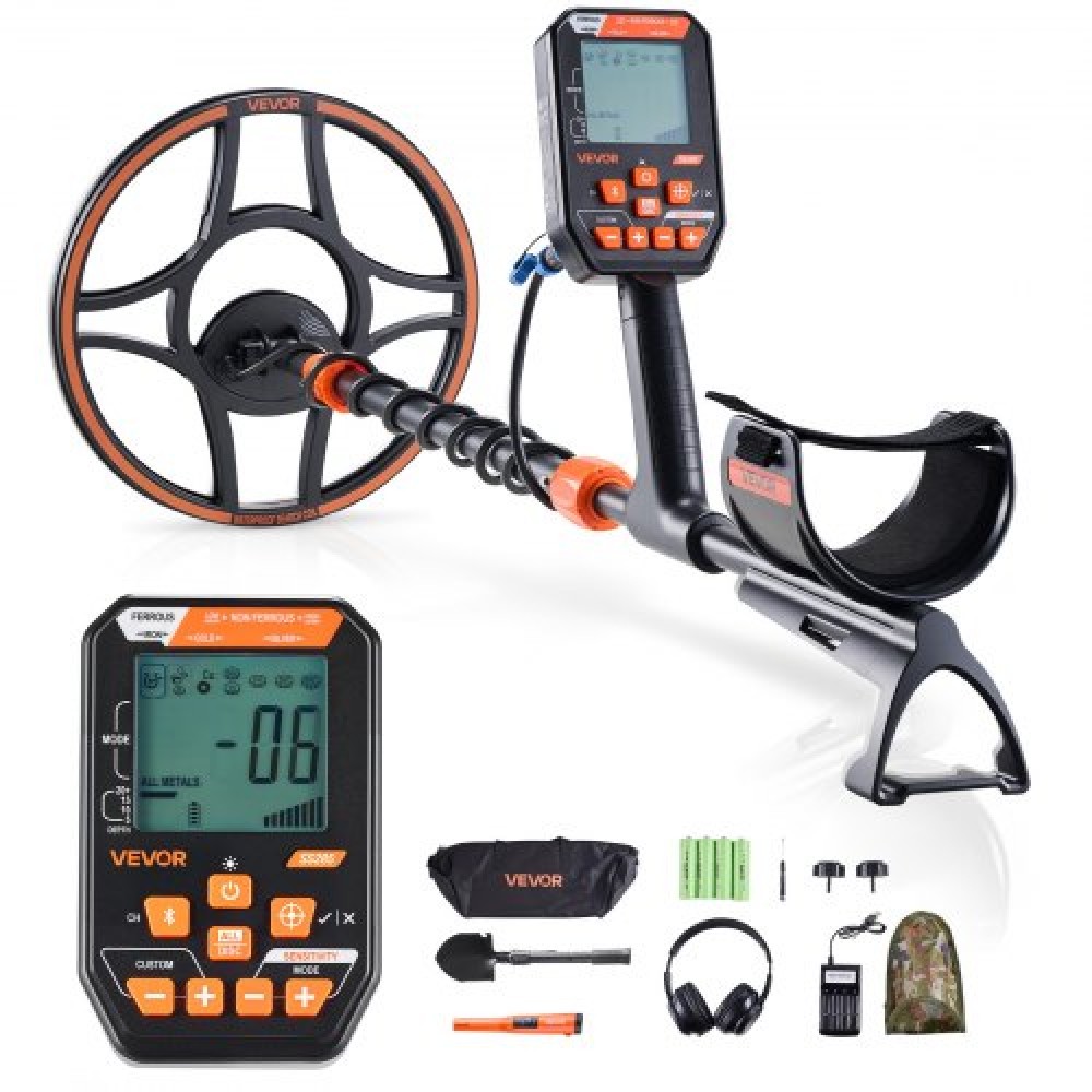 VEVOR Waterproof Metal Detector, 304.8 mm, Professional High Accuracy Gold Detector for Adults, with Display, Wireless Headphones, 7 Modes, Adjustable Length, for Detecting Gold Treasure Hunting, IP68