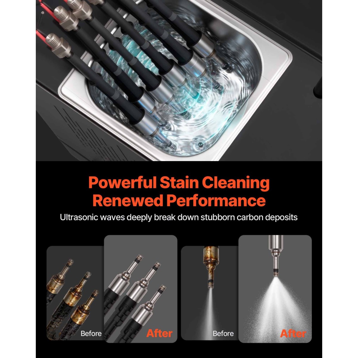 VEVOR Fuel Injector Cleaner Tester, 9 Test Mode, 6-Cylinder 28kHz Ultrasonic Cleaning Machine ρυθμιζόμενο 12V/70V/120V for EFI/FSI/GDI, Injector Cleaner Machine with Drain Valve for Car & Motorcycle